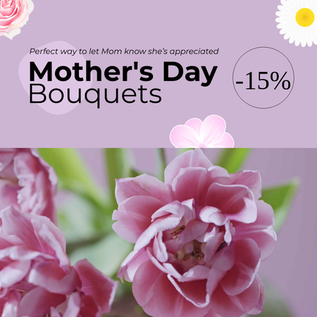 Plantilla de diseño de Wonderful Flowers In Bouquets On Mother's Day With Discount Animated Post 
