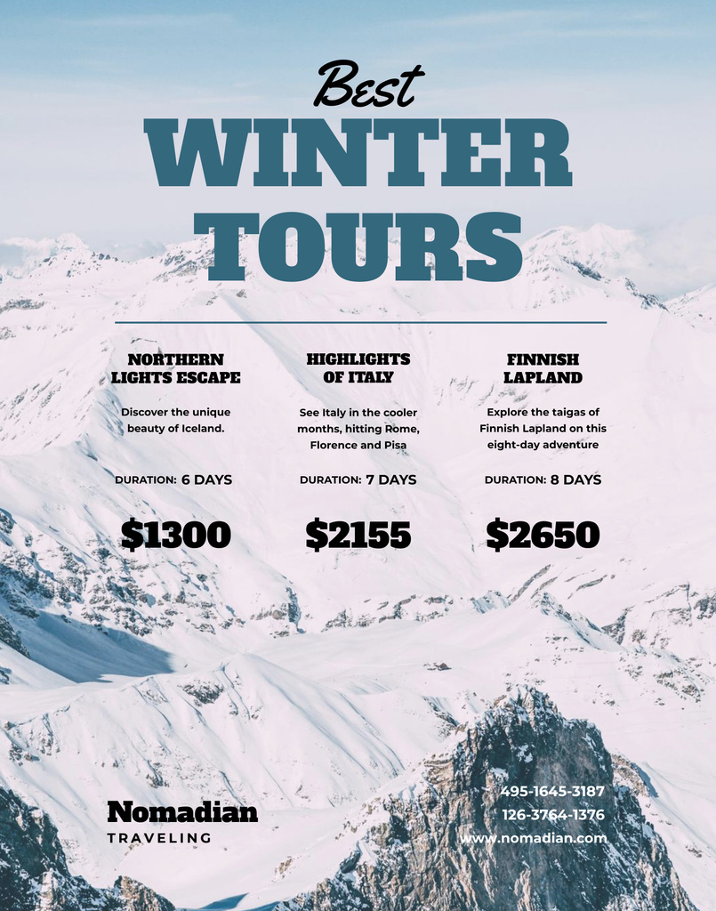 Travel Tours by Snowy Mountains Poster 22x28in Modelo de Design