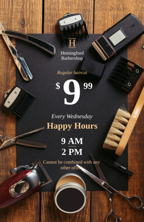 Fodrászat Happy Hours bejelentés professzionális eszközökkel Flyer 5.5x8.5in tervezősablon