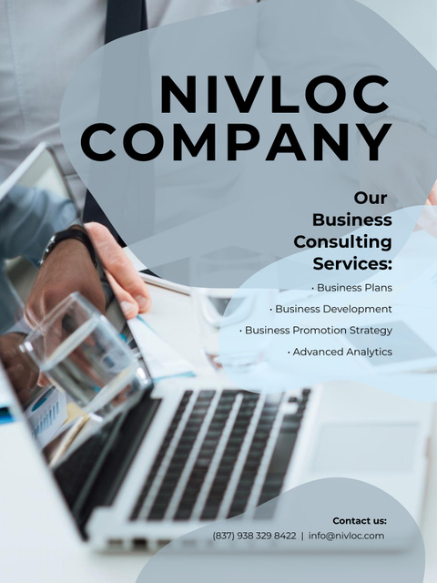 Qualified Business Consulting Services Promotion with Laptop Poster US Šablona návrhu