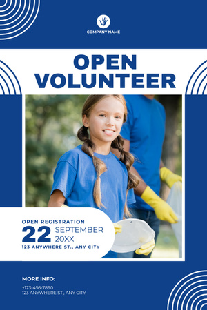 Volunteer Opening Ad Layout with Photo on Blue Pinterest Design Template