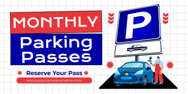 Ontwerpsjabloon van Twitter van Monthly Parking Pass Offer with Sign