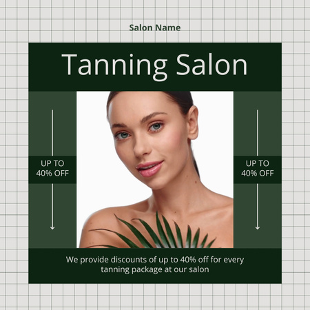 Ontwerpsjabloon van Animated Post van Tanning Salon Promo with Young Woman with Leaf