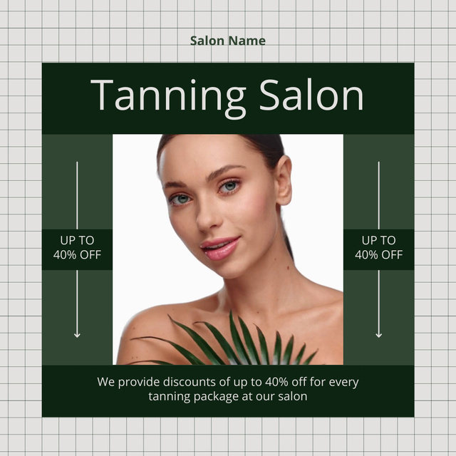 Platilla de diseño Tanning Salon Promo with Young Woman with Leaf Animated Post
