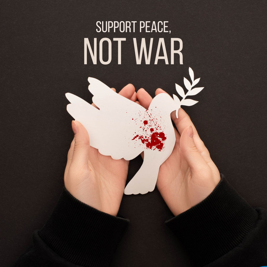 Call to Support Peace with Dove of Peace in Palms Instagram Šablona návrhu