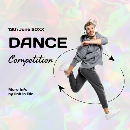 Plantilla de diseño de Anuncio de competencia de baile con hombre en auriculares Instagram 