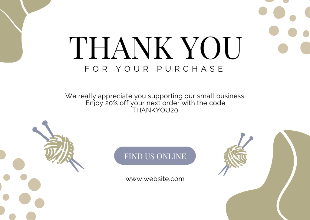 Thank You Phrase with Woolen Balls and Knitting Needles Card – шаблон для дизайну