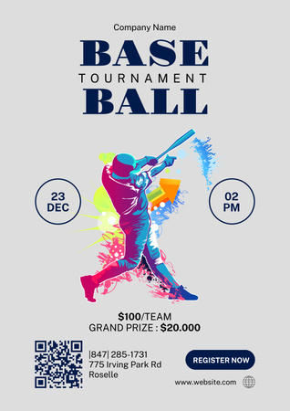 Baseball Tournament Advertisement with Man Hitting Ball Poster Design Template