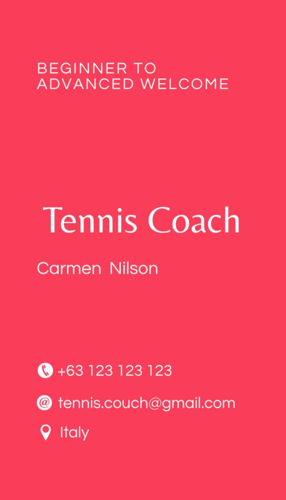 Tennis Trainer's Services Business Card US Vertical Tasarım Şablonu