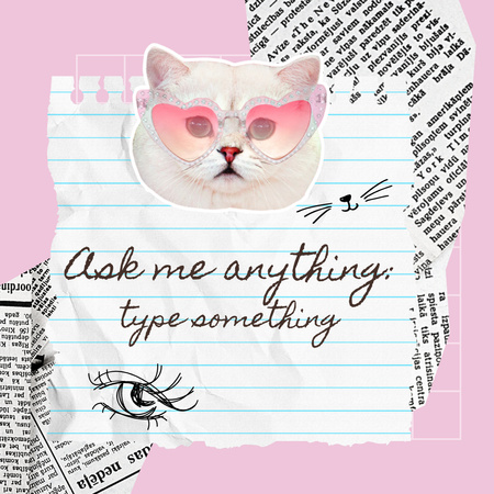 Questionnaire with Cat in Glasses on Pink Instagram Design Template