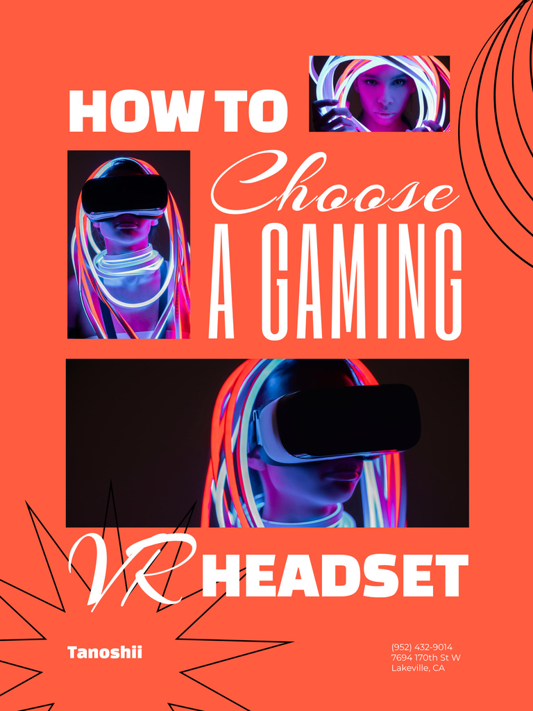 Gaming Gear Ad with Woman in Neon Lights Poster 36x48in Design Template