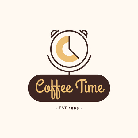 Illustration of Clock for Coffee Time Logo 1080x1080pxデザインテンプレート