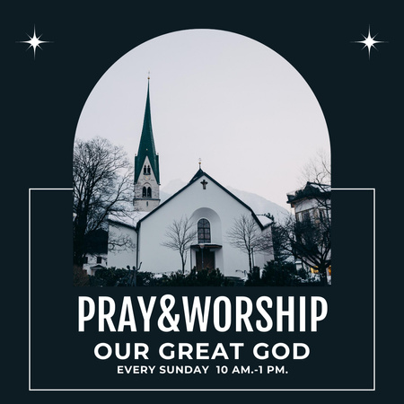 Platilla de diseño Pray and Worship in Church Ad on Dark Blue Instagram