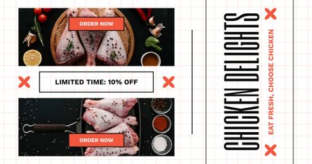 Template di design Offerta a tempo limitato sul mercato della carne di pollo Facebook AD