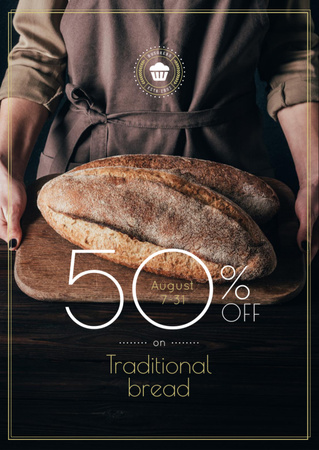 Baker Holding Fresh Bread on Black Flyer A6 Modelo de Design