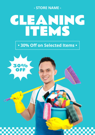 Mixed Race Cleaner for Cleaning Items Sale Poster Design Template