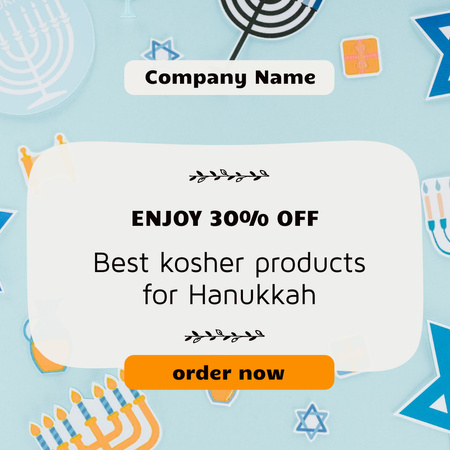 Έκπτωση σε προϊόντα Kosher για Hanukkah Instagram Πρότυπο σχεδίασης