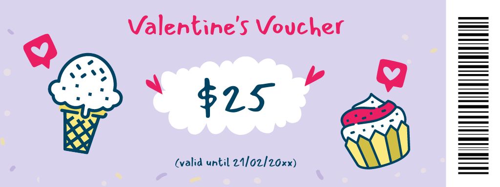Special Gift Voucher for Sweets for Valentine's Day Coupon Šablona návrhu