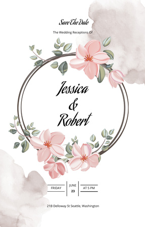 Elegant Wedding Celebration Announcement with Floral Wreath Invitation 4.6x7.2in Design Template
