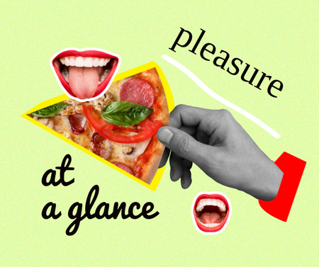 Funny Illustration of Pizza Slice and Laughing Mouthes Facebook Design Template