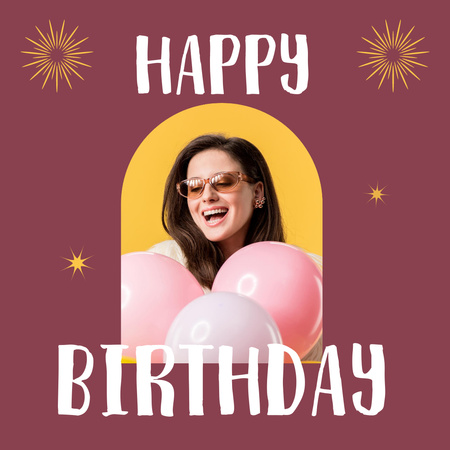 Birthday Greeting with Happy Girl Instagram Design Template