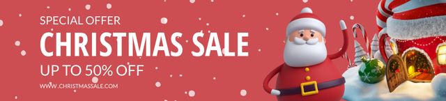 Christmas Sale Announcement with Cute Cartoon Santa Ebay Store Billboard tervezősablon