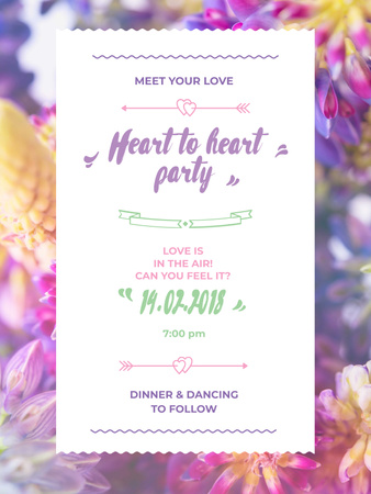 Party Invitation Purple Flowers Poster US Tasarım Şablonu