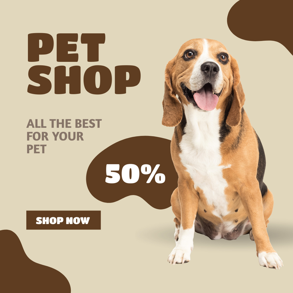 Ontwerpsjabloon van Instagram van Pet Shop Promotion with Cute Dog