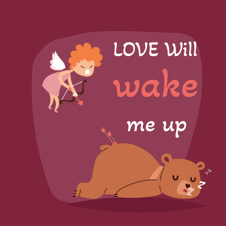 Valentine's Day Cupid shooting arrow in sleeping Bear Animated Post Design Template