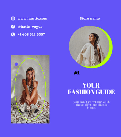 Template di design annunci di moda con giovane donna in abito elegante Brochure 9x8in Bi-fold