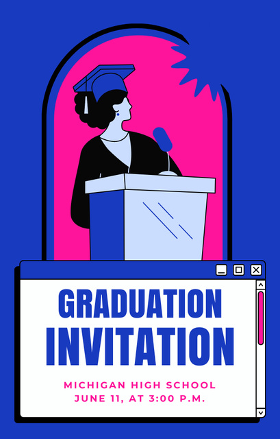 Modèle de visuel Graduate Says Speech on Tribune - Invitation 4.6x7.2in