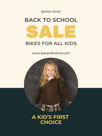 School Bicycle Sale with Cute Schoolgirl Poster US Design Template