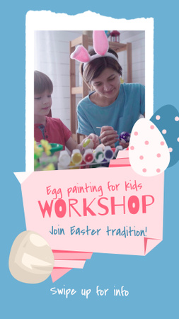 Oficina de Páscoa com pintura de ovos para crianças Instagram Video Story Modelo de Design