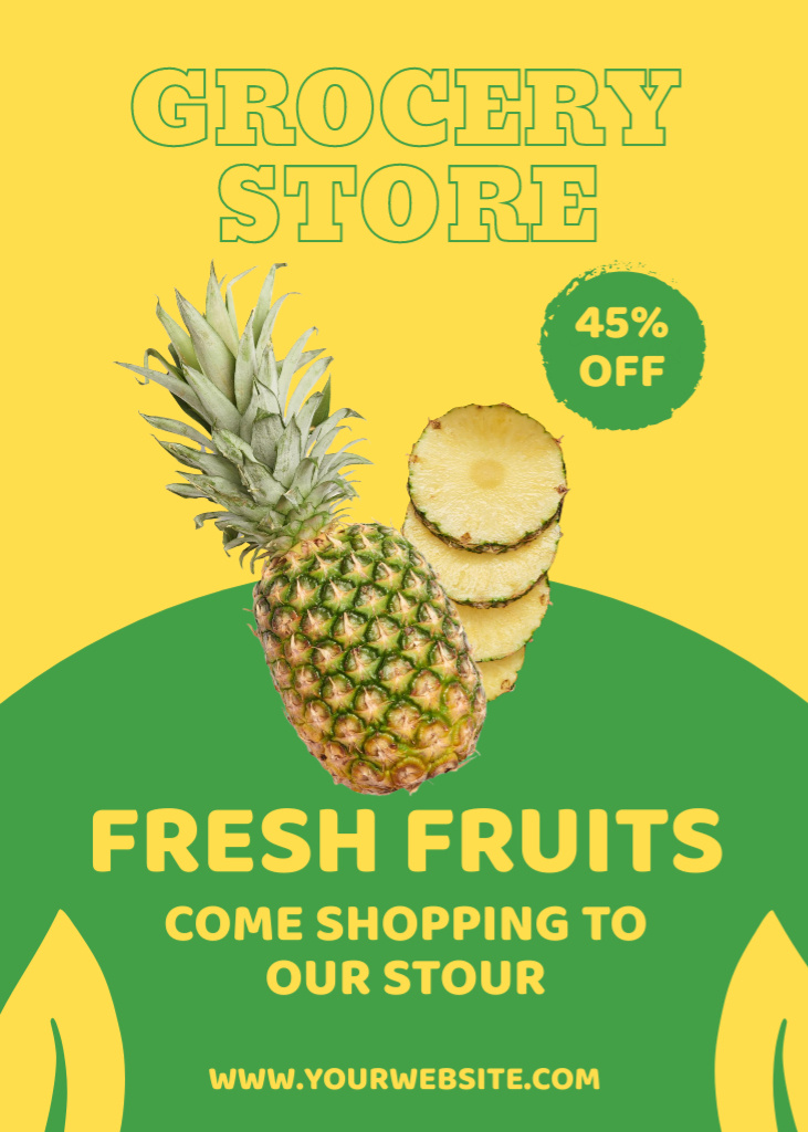 Ontwerpsjabloon van Flayer van Sliced Pineapple With Fresh Fruits Shopping Promotion