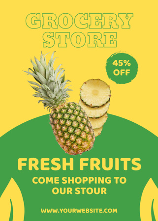 Sliced Pineapple With Fresh Fruits Shopping Promotion Flayer Design Template