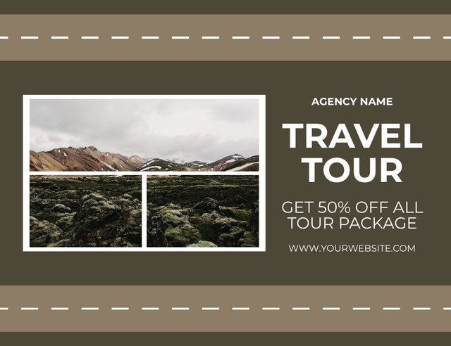 Template di design Discount on Travel Tours to Mountains Thank You Card 5.5x4in Horizontal