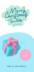 Announcement of Celebration of Christmas in July With Gift In Blue