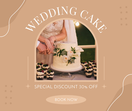 Bakery Ad with Bride and Groom Cutting Wedding Cake Facebook Design Template