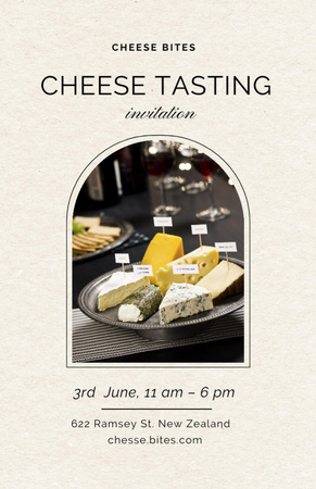 Cheese Tasting Announcement With Cheese Pieces On Plate Invitation 5.5x8.5in Design Template
