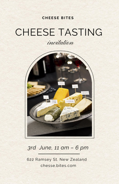 Cheese Tasting With Cheese Pieces On Round Plate Invitation 5.5x8.5in Design Template