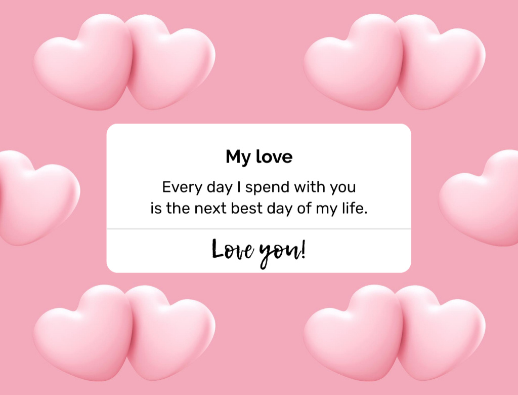 Love Message With Hearts In Pink Postcard 4.2x5.5in Design Template