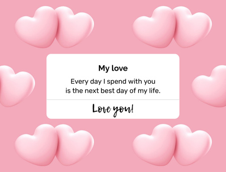 Love Message With Hearts In Pink Postcard 4.2x5.5in Tasarım Şablonu