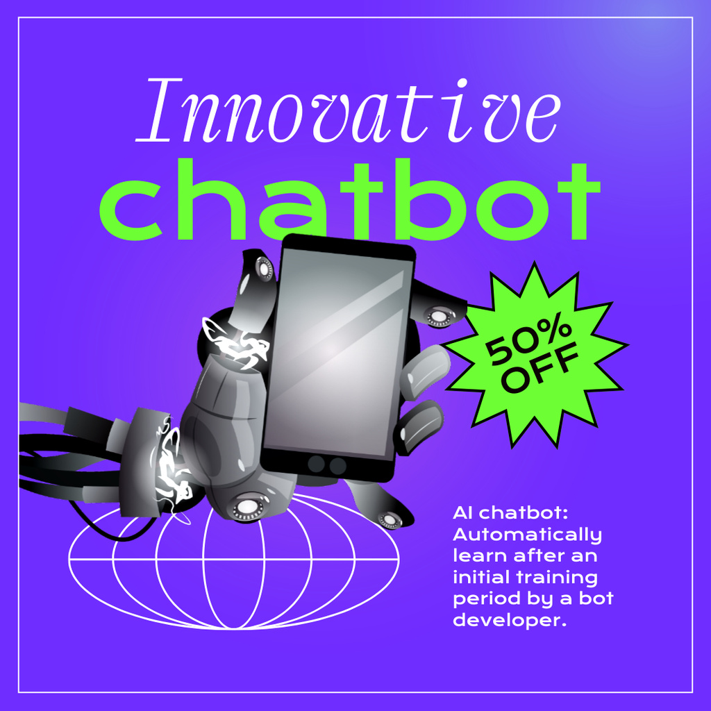Online Chatbot Services with Discount Instagram AD Modelo de Design