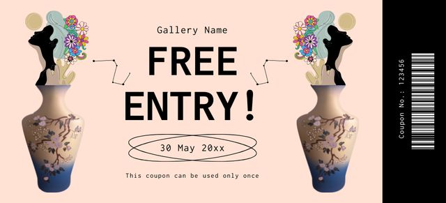 Free Entry to Art Gallery Coupon 3.75x8.25in Πρότυπο σχεδίασης