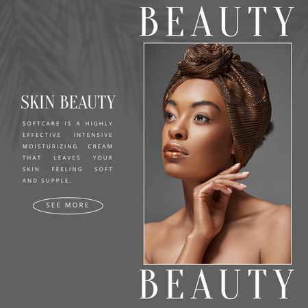 Beauty Shop Ad with Beautiful African American Woman Instagram Design Template
