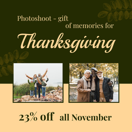 Designvorlage Gemütliches Thanksgiving-Fotoshooting-Angebot mit Rabatten für Animated Post