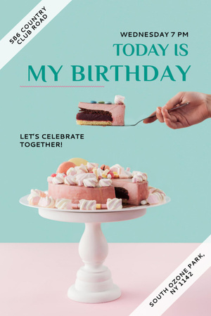 Designvorlage Birthday Party Invitation with Festive Cake für Flyer 4x6in
