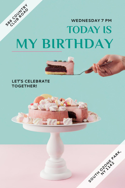 Birthday Party Invitation with Festive Cake Flyer 4x6in Tasarım Şablonu