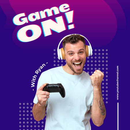 Guy Using the Gamepad in Game Instagram Design Template