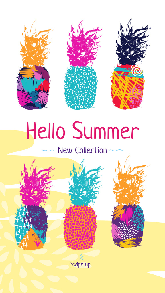 Ontwerpsjabloon van Instagram Story van Summer Promotion Colorful Pineapple Prints